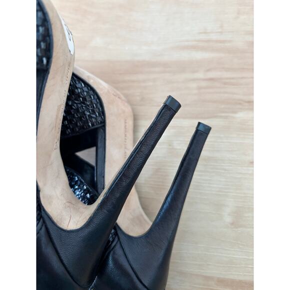MANOLO BLAHNIK Black Patent Leather Woven Terreo High Heel Sandals $995 EU 39 - Picture 5 of 12